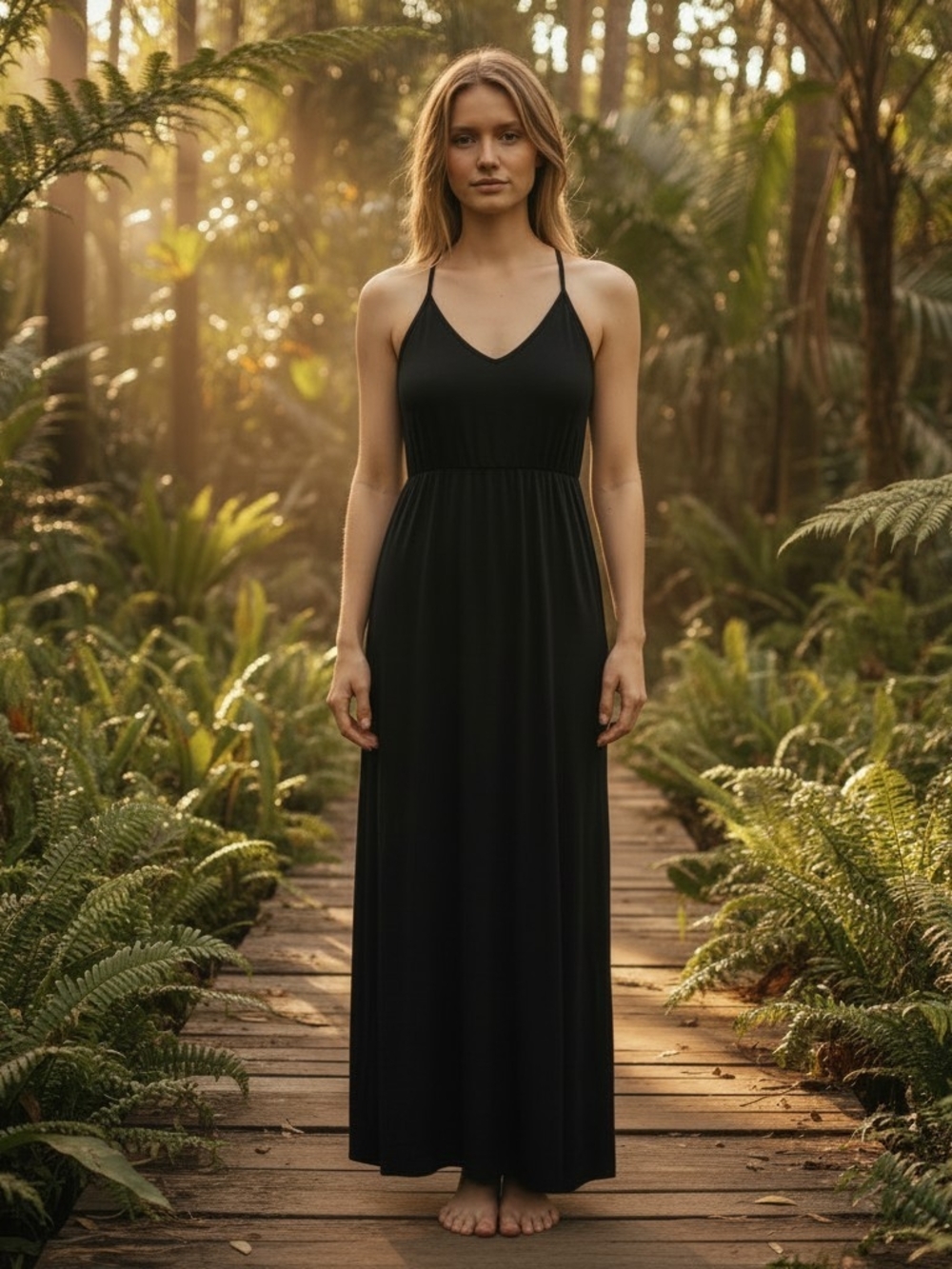 White Mark Black Maxi Dress with Spaghetti Straps